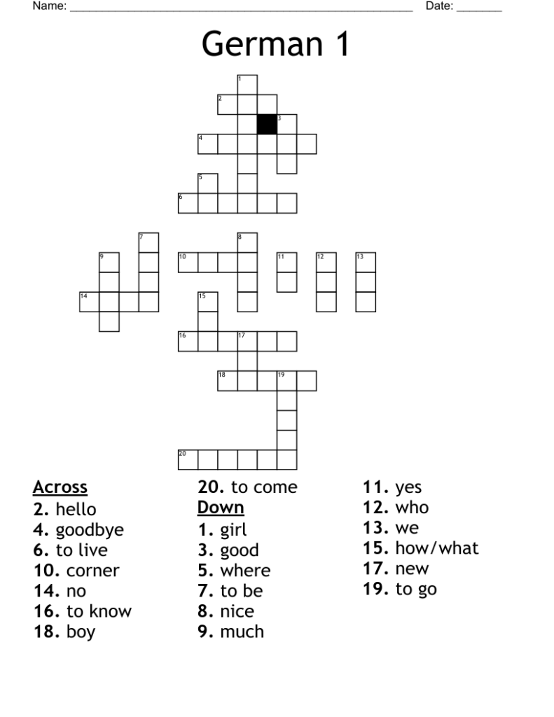 German 1 Crossword WordMint