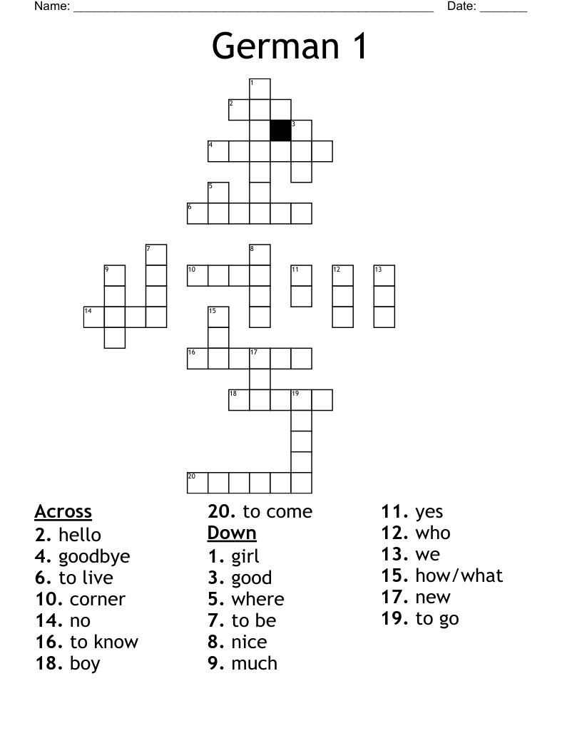 German 1 Crossword WordMint