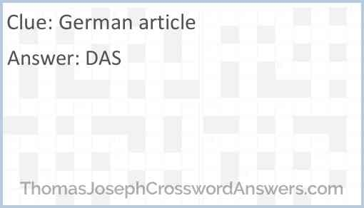 German Article Crossword Clue ThomasJosephCrosswordAnswers