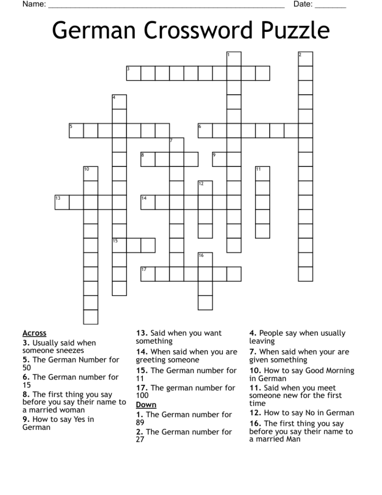 German Crossword Puzzle WordMint