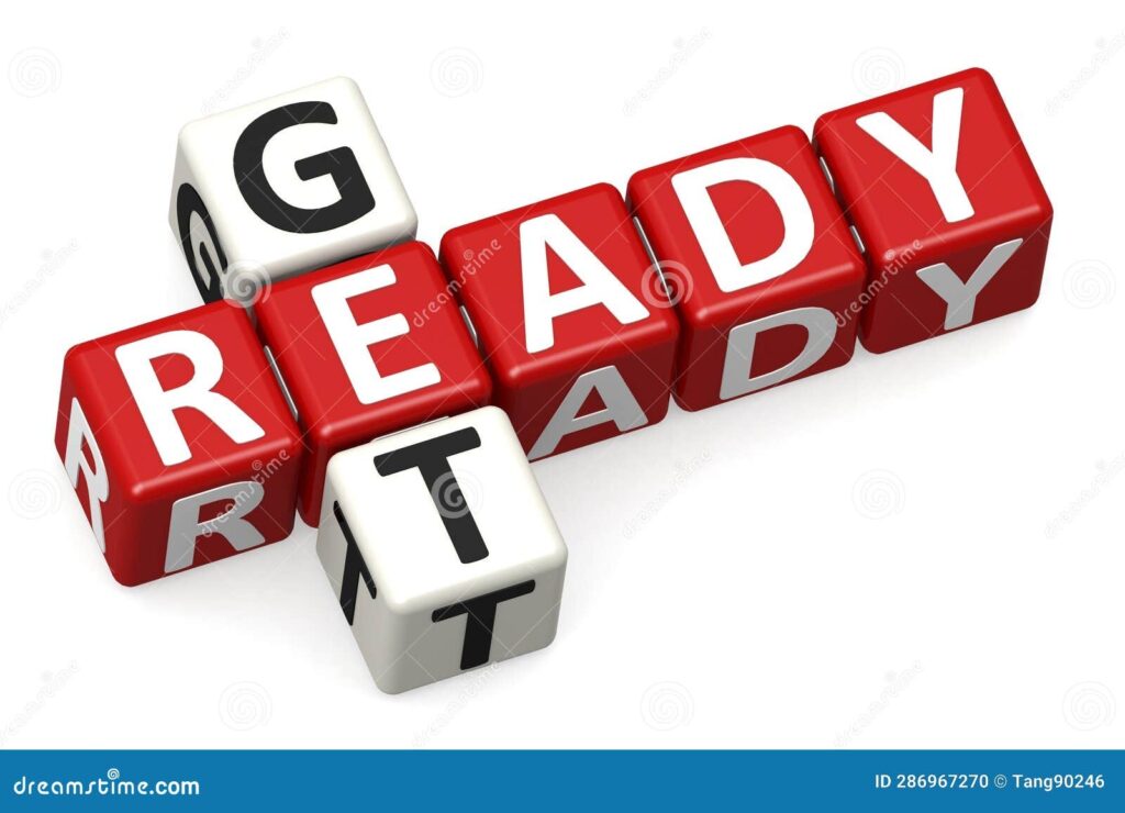 Get Ready Word On Red And White Crossword Stock Illustration 