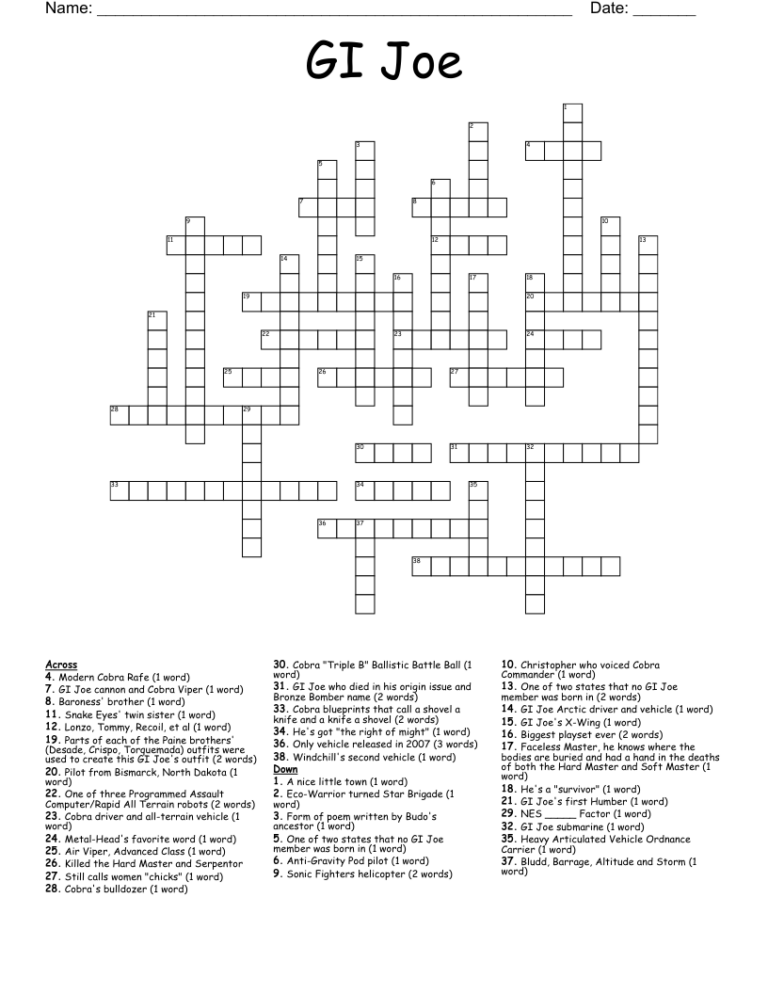 GI Joe Crossword WordMint