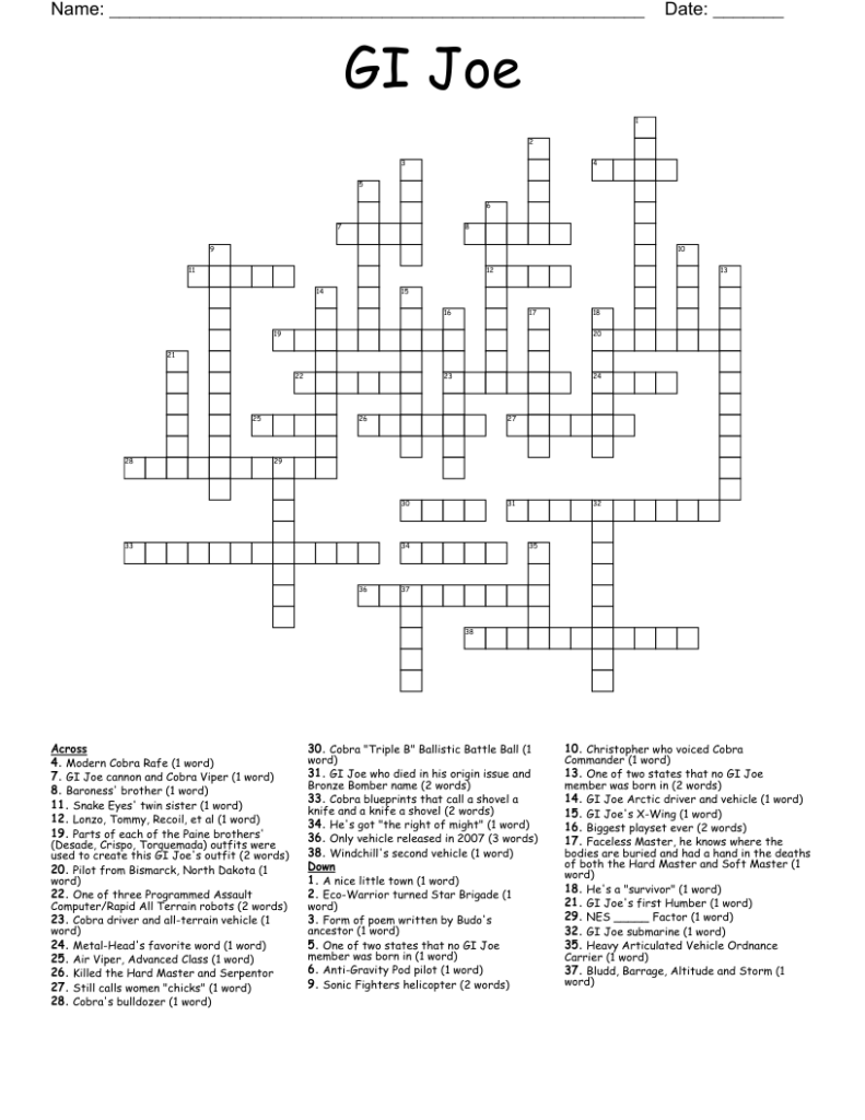 GI Joe Crossword WordMint