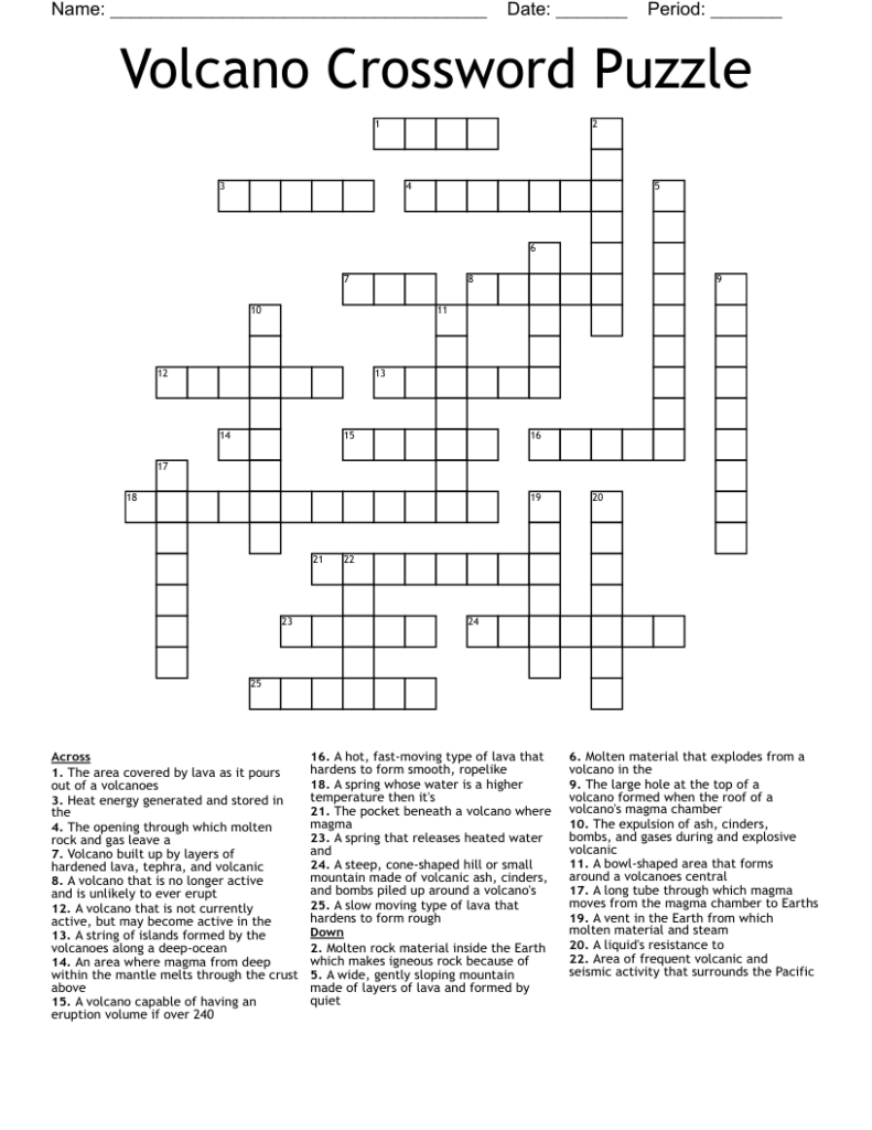 Give Crossword Puzzle Answers About Volcanoes