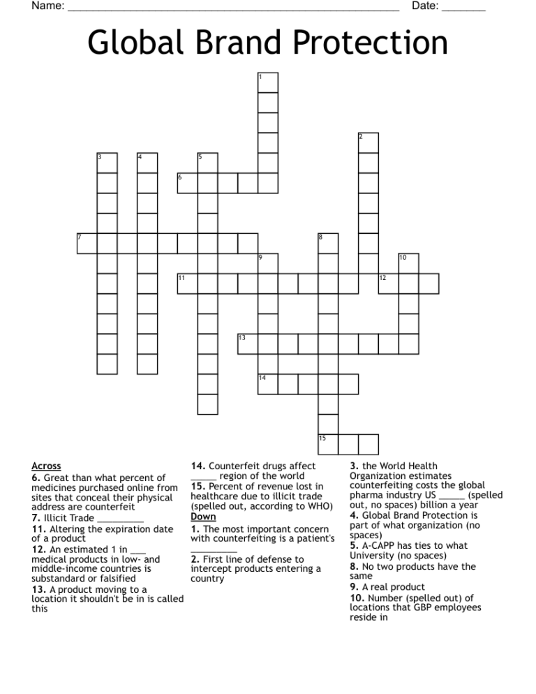 Global Brand Protection Crossword WordMint