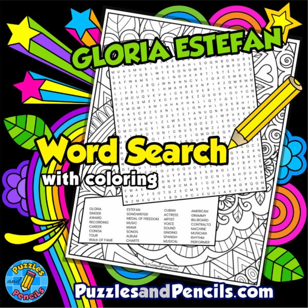 Gloria Estefan Word Search Puzzle With Coloring Hispanic Women In 