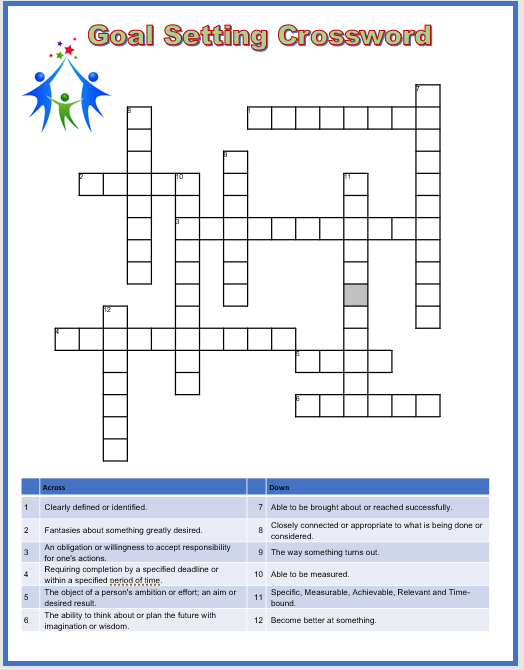 Goal Setting Crossword Digital And Printable Teaching Resources