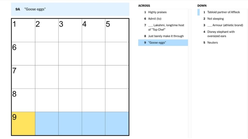  Goose Eggs NYT Mini Crossword Answers And Hints