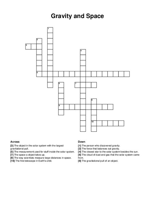 Gravity And Space Crossword Puzzle