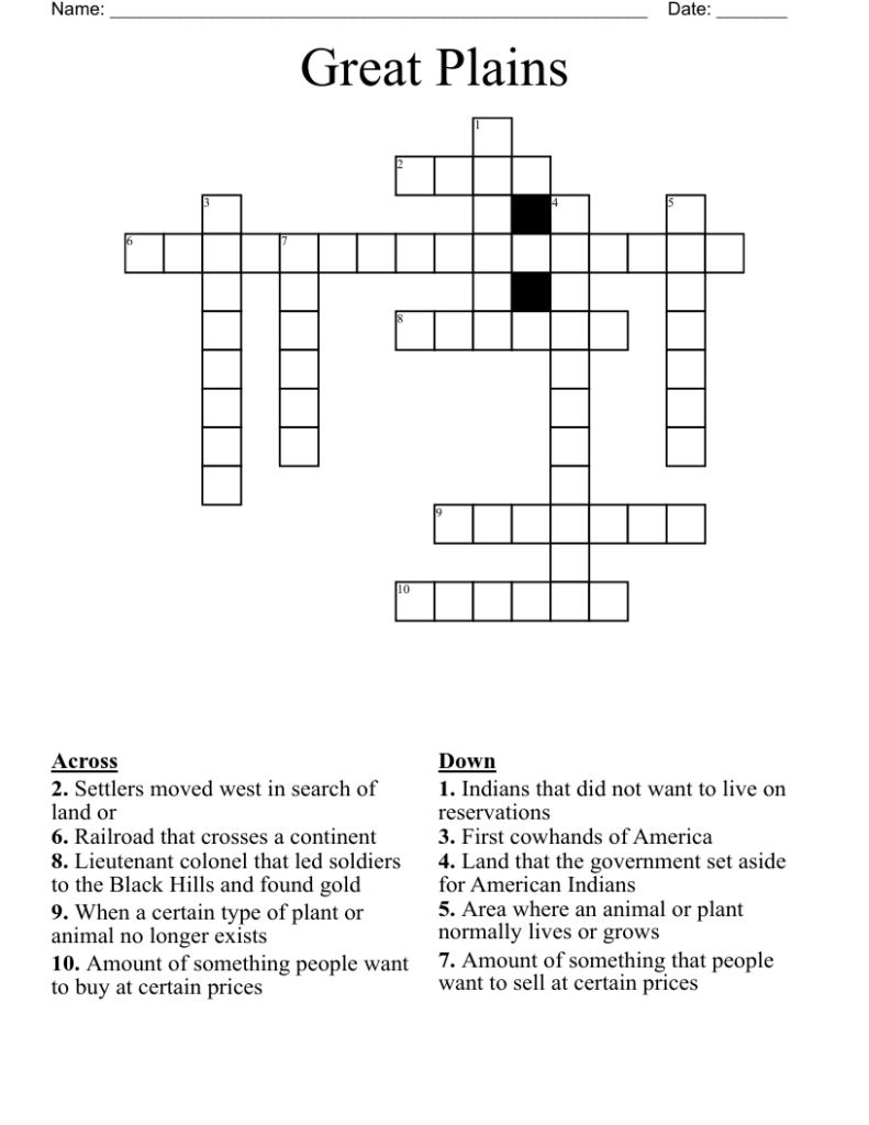 Great Plains Crossword WordMint