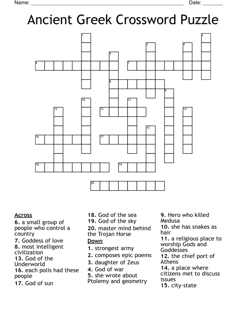 Greek Cross Crossword Puzzle