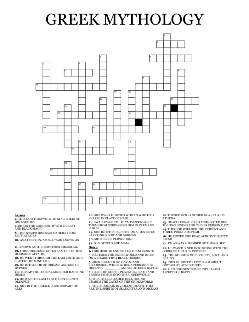 Greek Goddess Of The Earth Crossword Prntbl concejomunicipaldechinu 