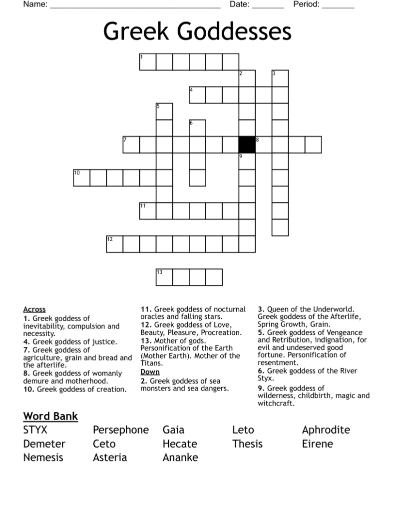 Greek Goddess Of The Earth Crossword Prntbl concejomunicipaldechinu 