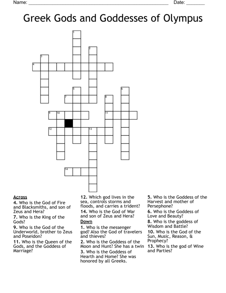 Greek Mythology Crossword Puzzle Printables Printables Worksheets 