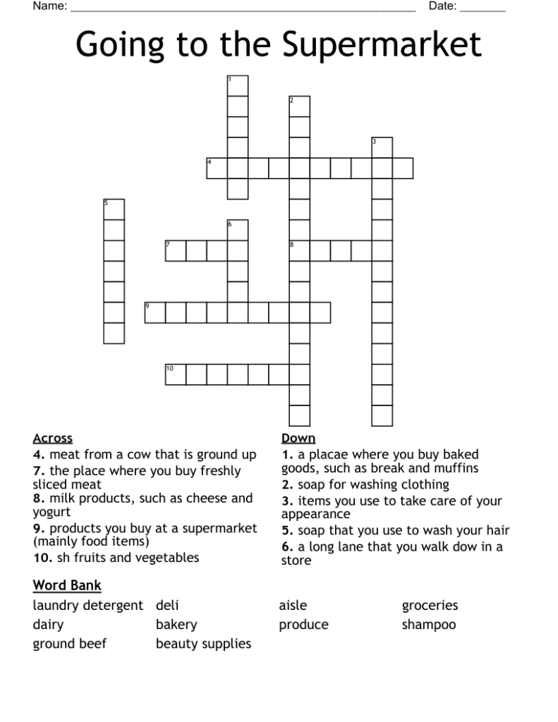 Grocery Shopping Vocabulary Crossword WordMint