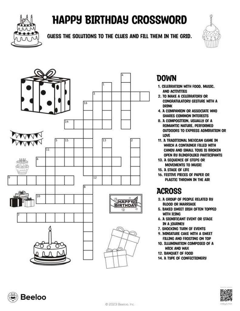 Happy Birthday Crossword Beeloo Printable Crafts And Activities For Kids