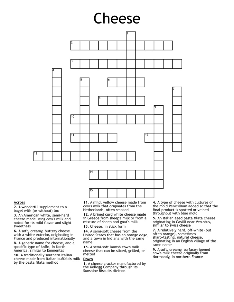 Hard Italian Cheese Crossword