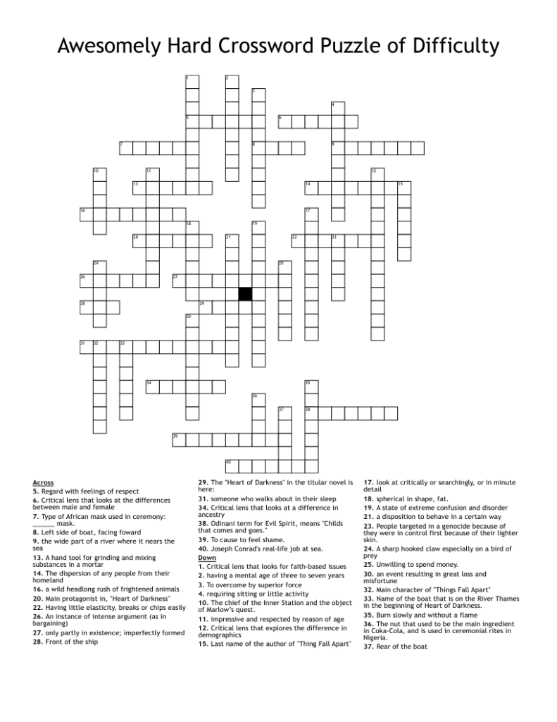 Hardest Crossword Puzzle Printable