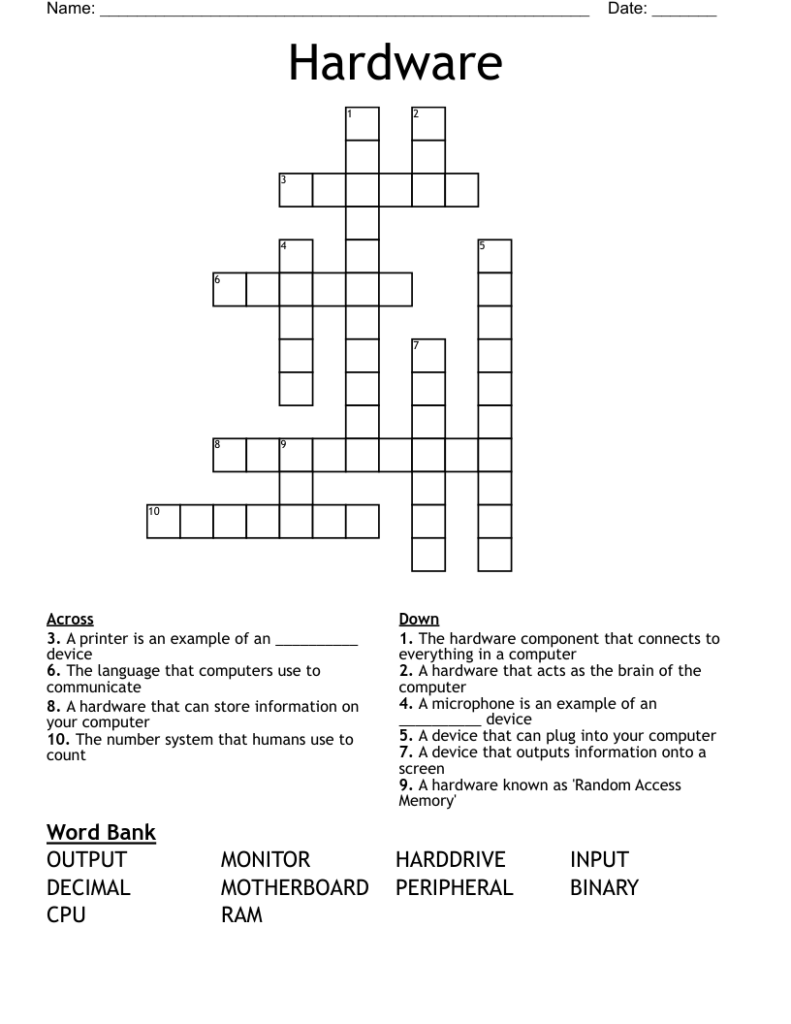 Hardware Crossword WordMint