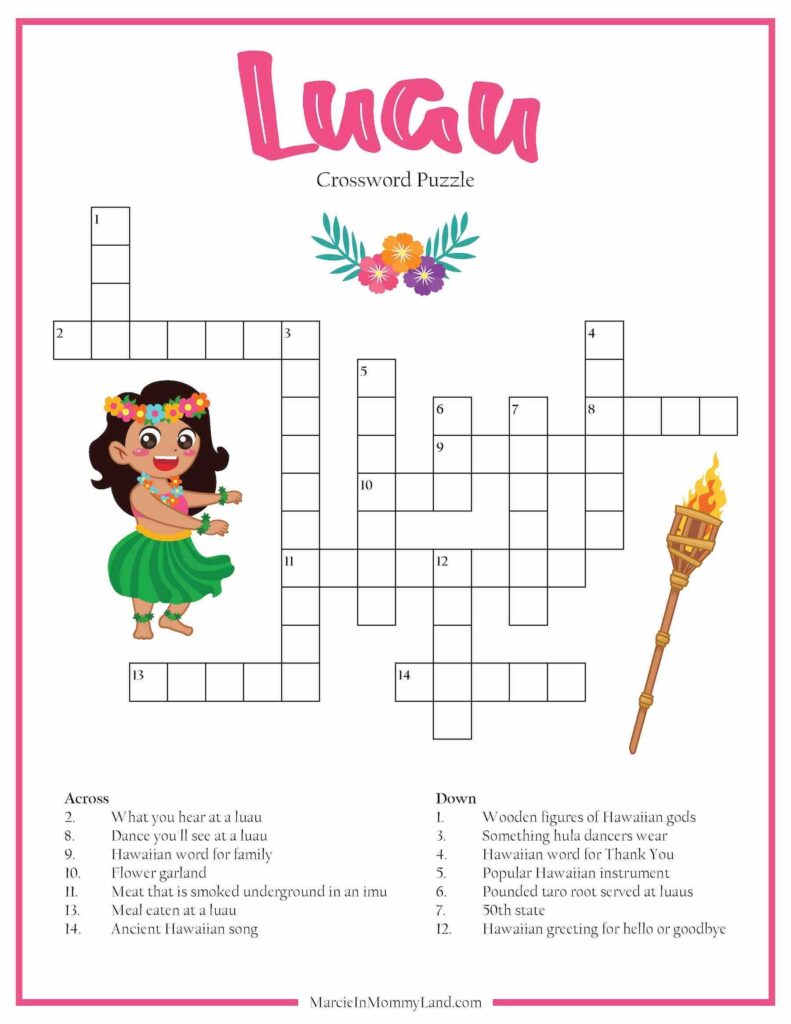 Hawaii Crossword Printables For Kids Etsy