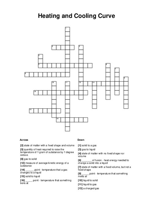 Heating And Cooling Curve Crossword Puzzle