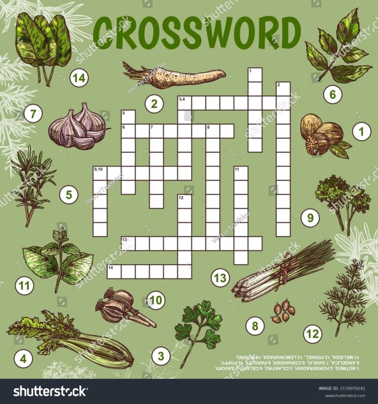 Herbs Seasonings Spices Crossword Grid Worksheet Stock Vector Royalty 