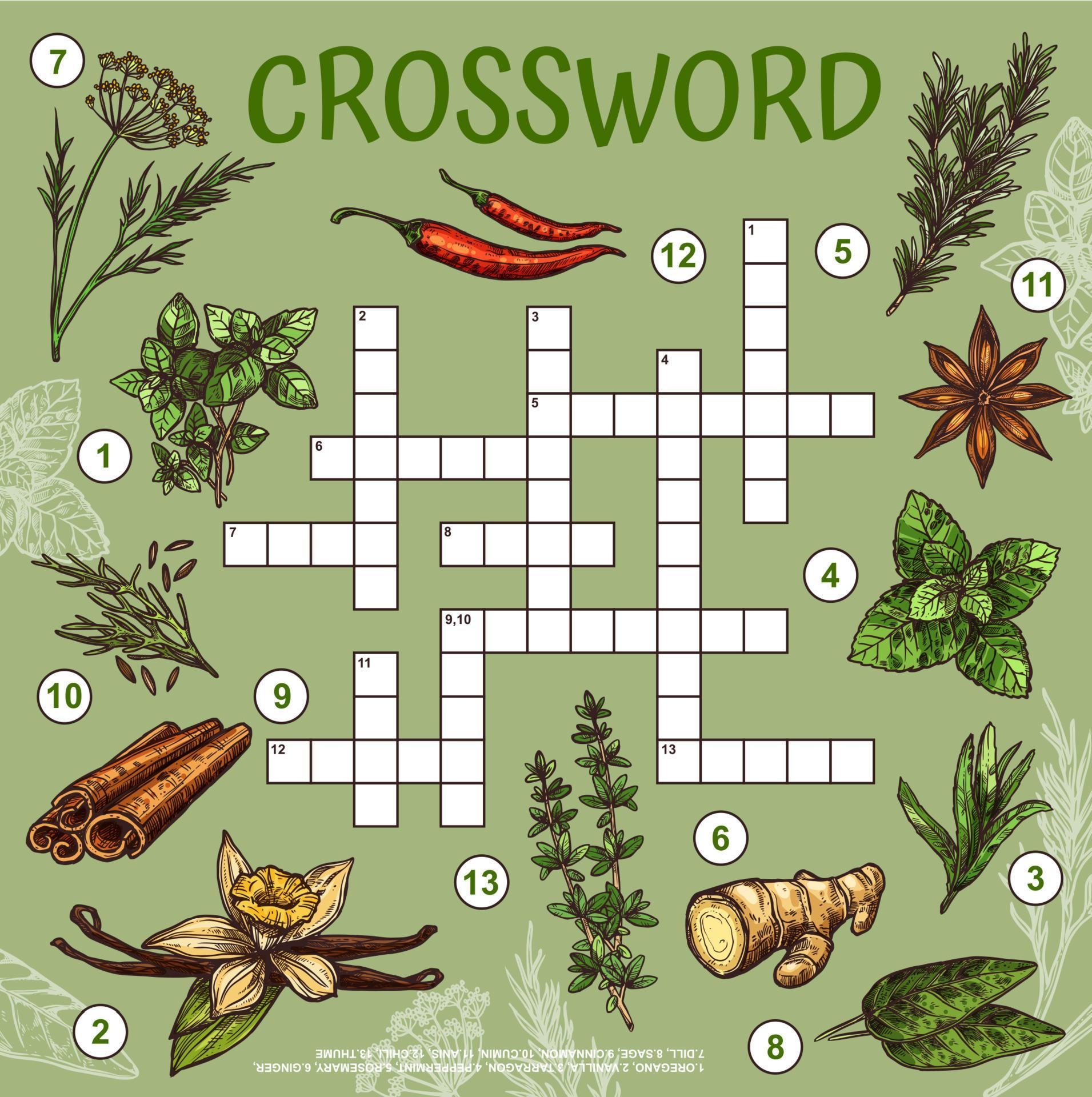 Herbs Spices And Seasonings Crossword 22794779 Vector Art At Vecteezy