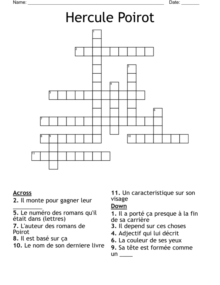 Hercule Poirot Crossword WordMint