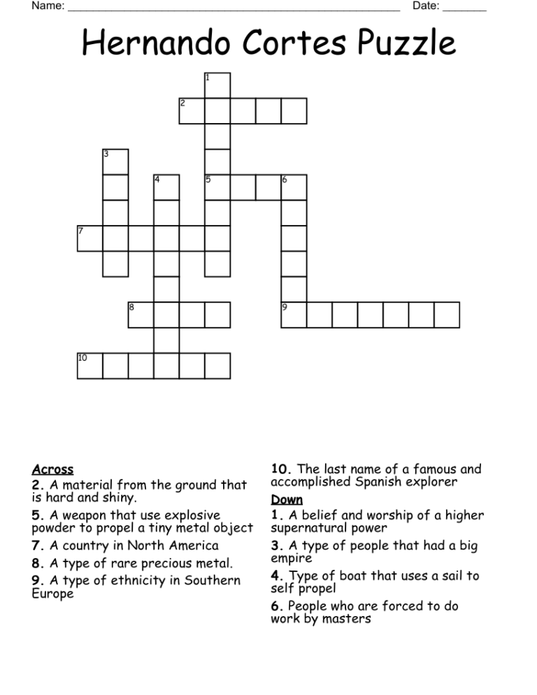 Hernando Cortes Puzzle Crossword WordMint