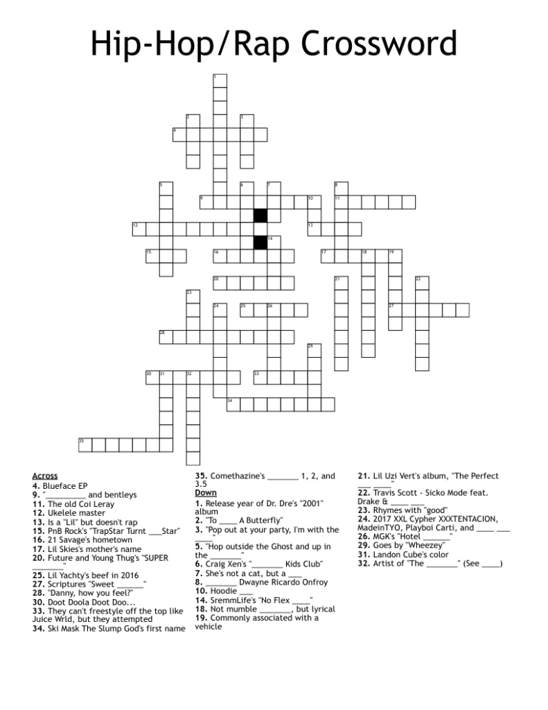 Hip Hop Rap Crossword WordMint