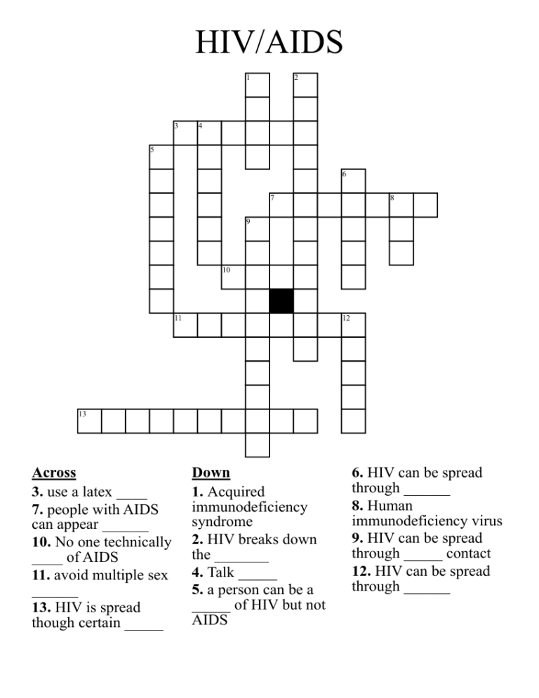 HIV AIDS Crossword Puzzle WordMint