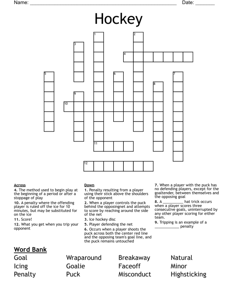 Hockey Crossword WordMint