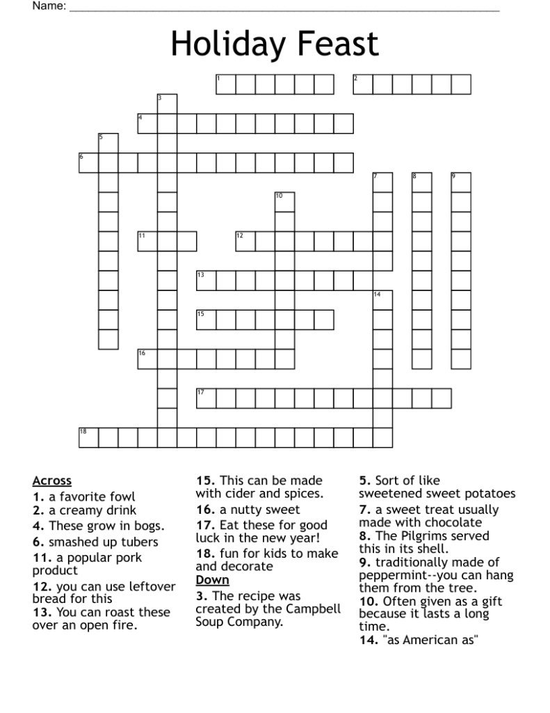 Holiday Feast Crossword WordMint