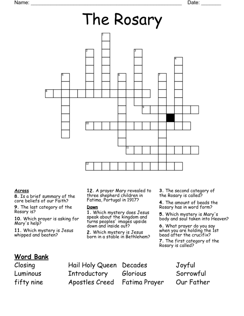 Holy Rosary Word Search WordMint