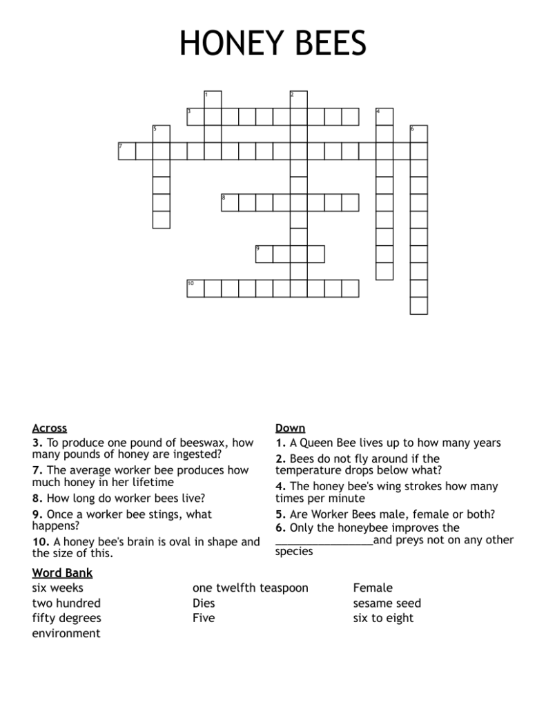 HONEY BEES Crossword WordMint