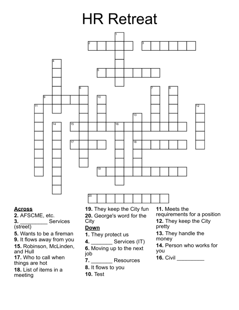 HR Retreat Crossword WordMint