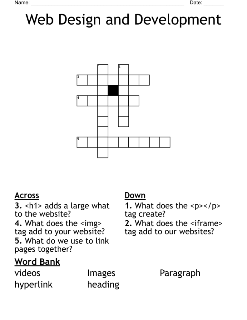 HTML Basics Crossword WordMint