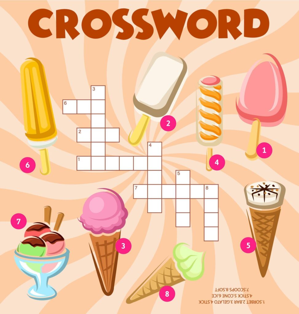 Ice Cream Dessert Crossword Puzzle Worksheet Grid 21981528 Vector Art 