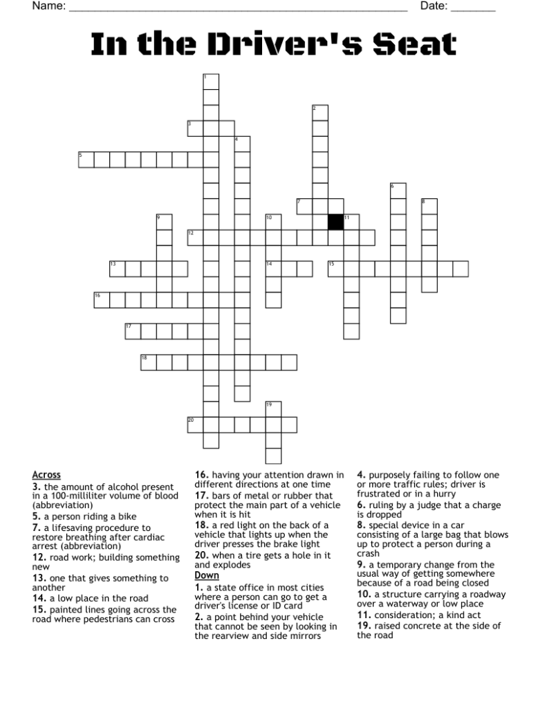 In The Driver s Seat Crossword WordMint