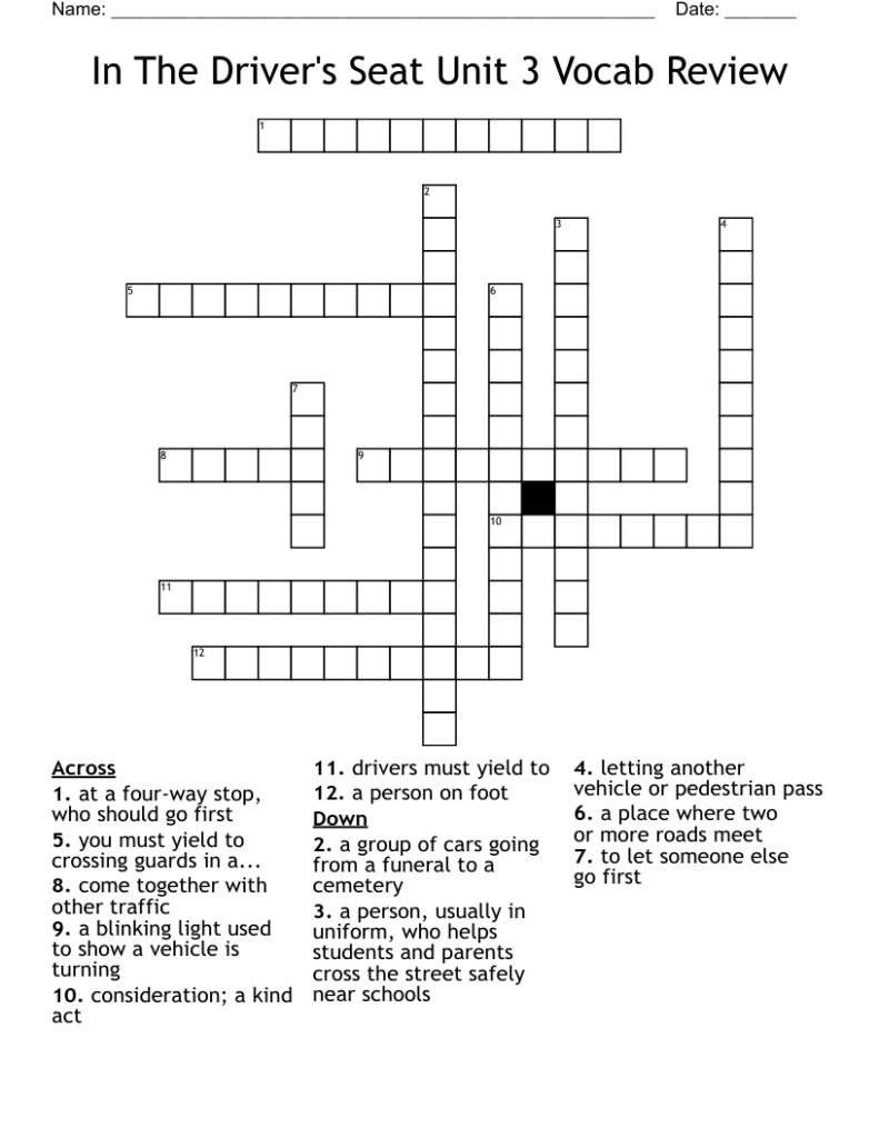 In The Driver s Seat Unit 3 Vocab Review Crossword WordMint