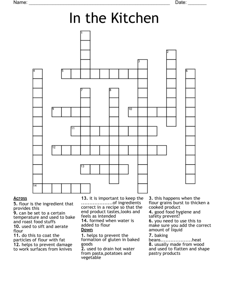 In The Kitchen Crossword WordMint