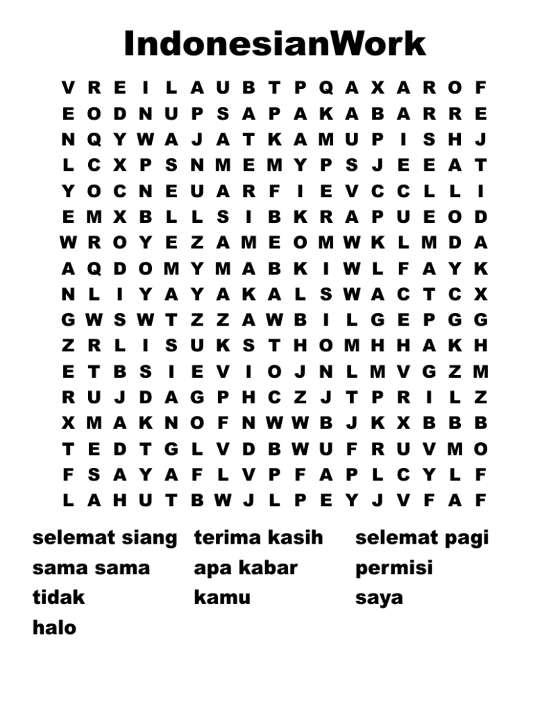 Indonesian Tourist Crossword