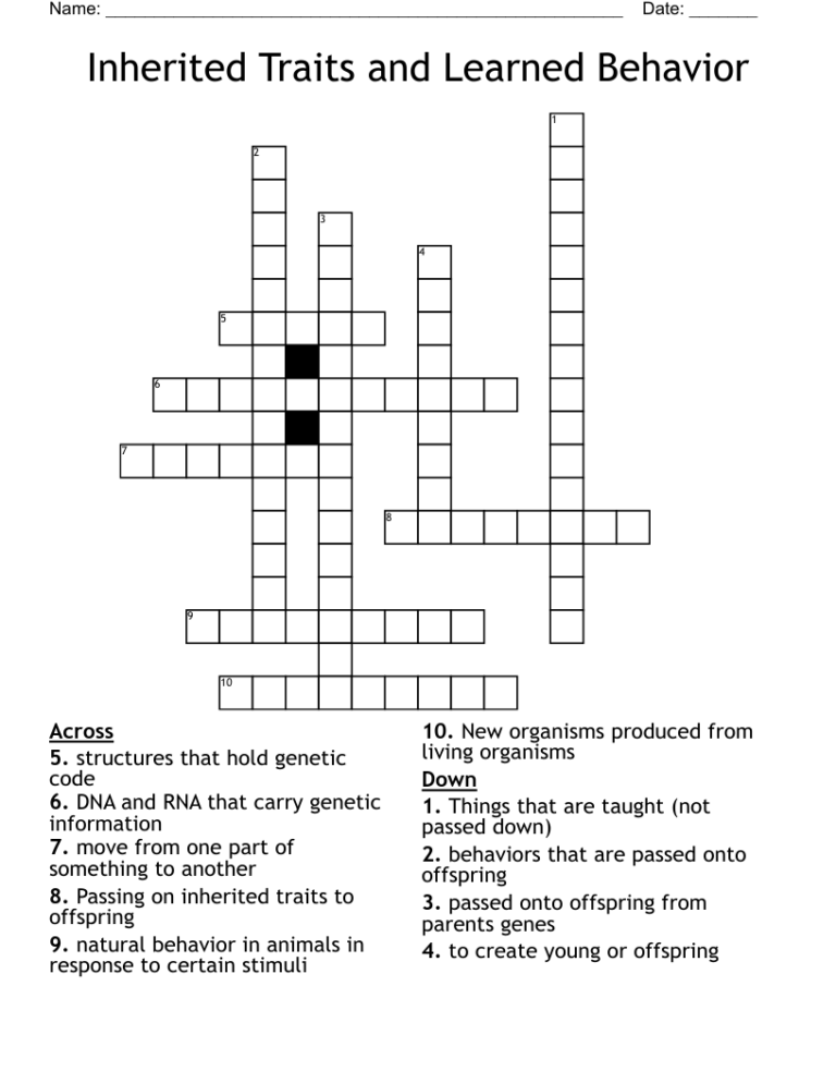 Inherited Traits And Learned Behavior Crossword WordMint