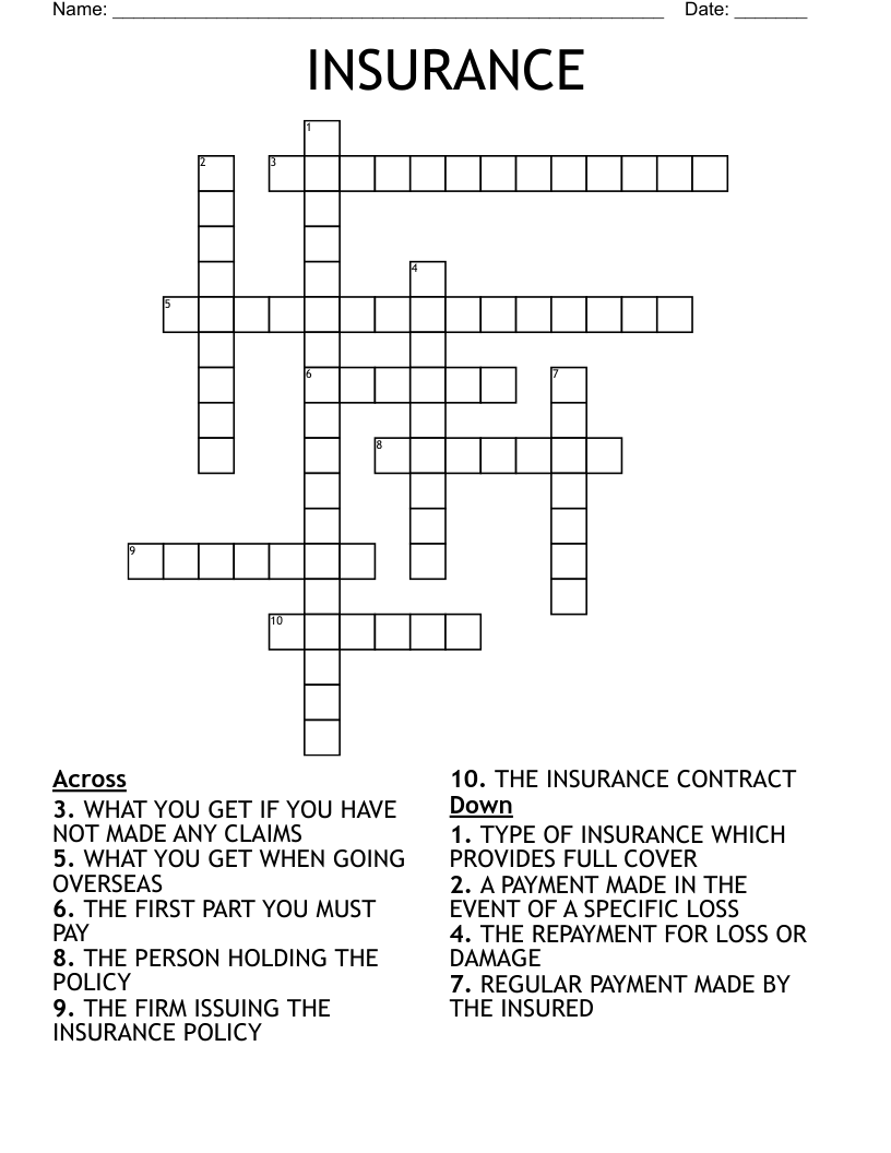 INSURANCE Crossword WordMint