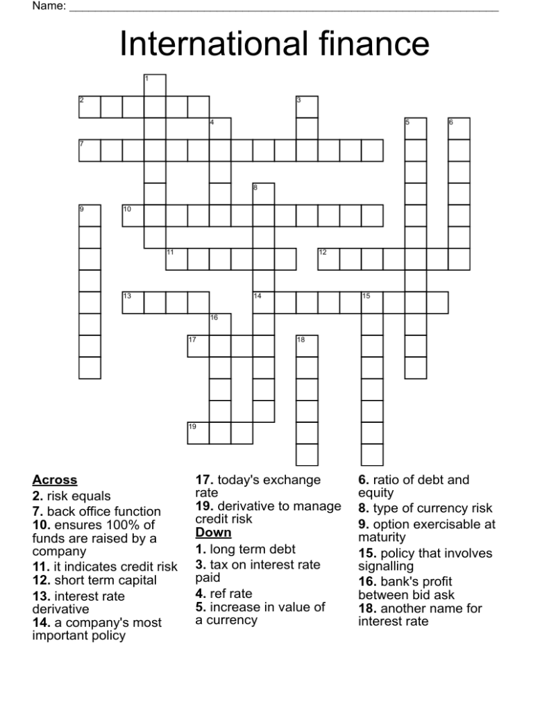 International Finance Crossword WordMint