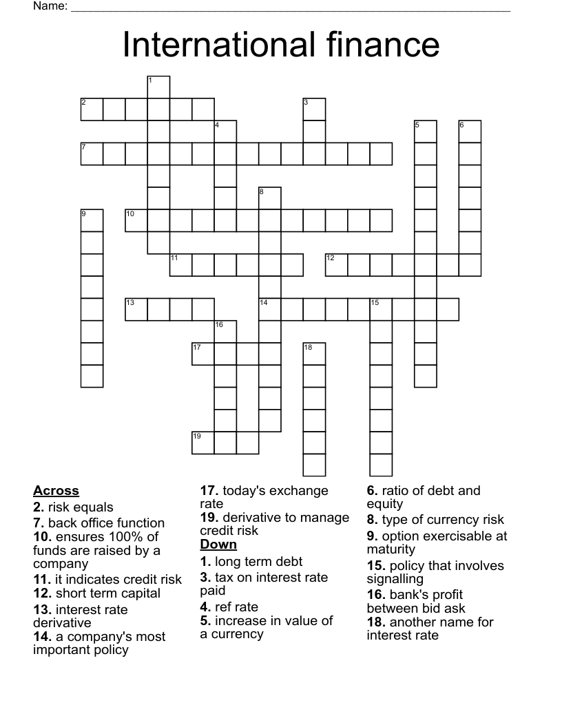 International Finance Crossword WordMint