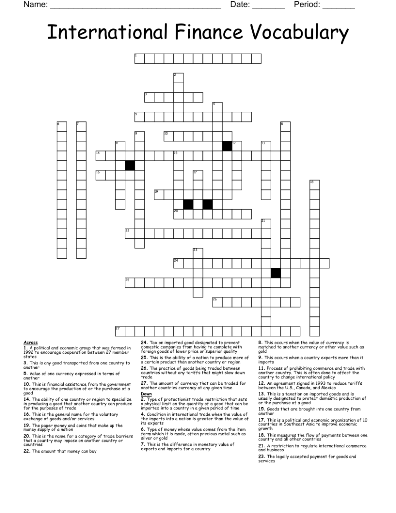 International Finance Vocabulary Crossword WordMint