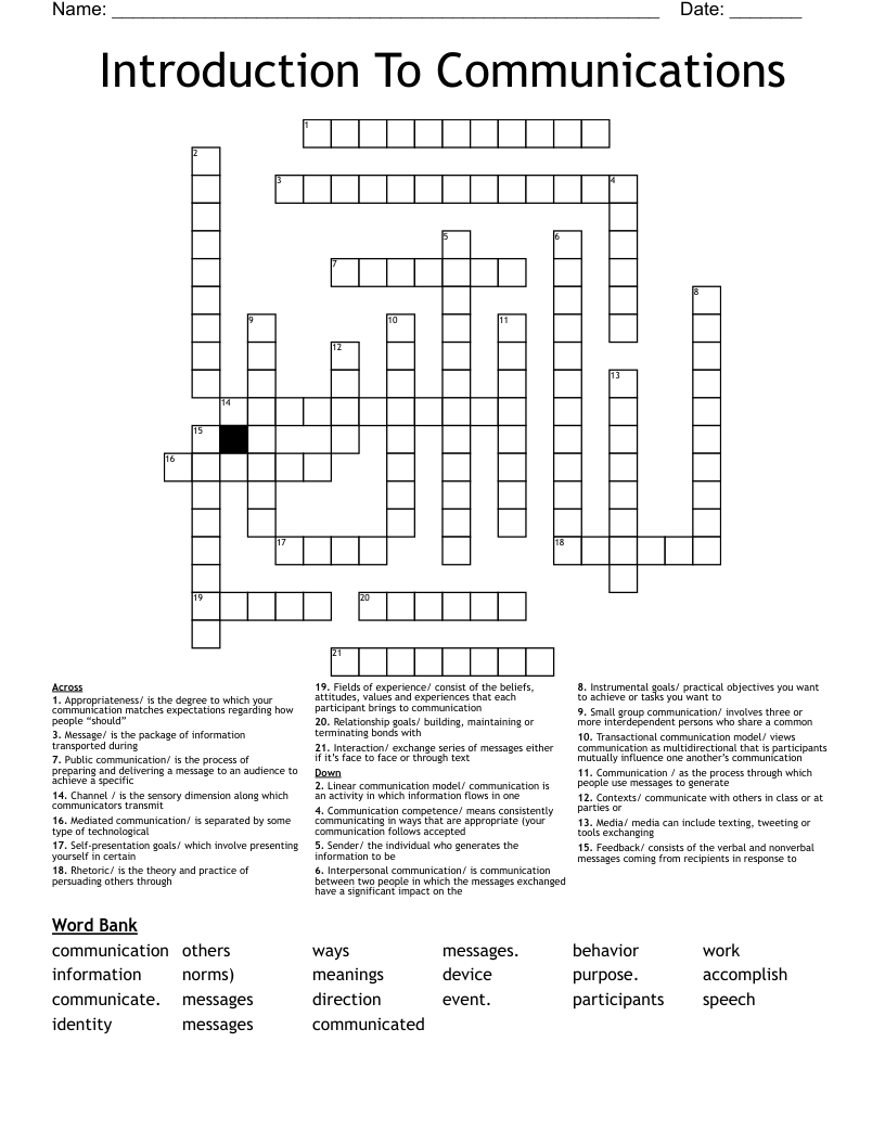 Introduction To Communications Crossword WordMint