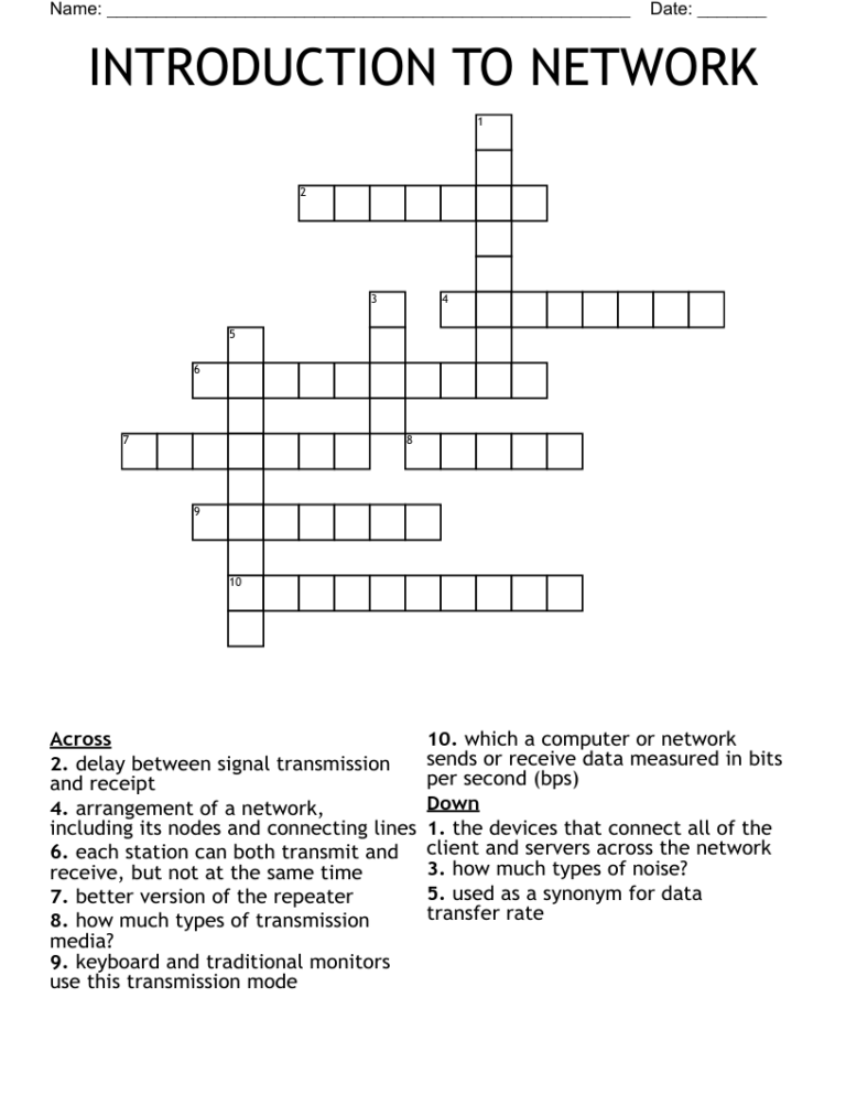 INTRODUCTION TO NETWORK Crossword WordMint