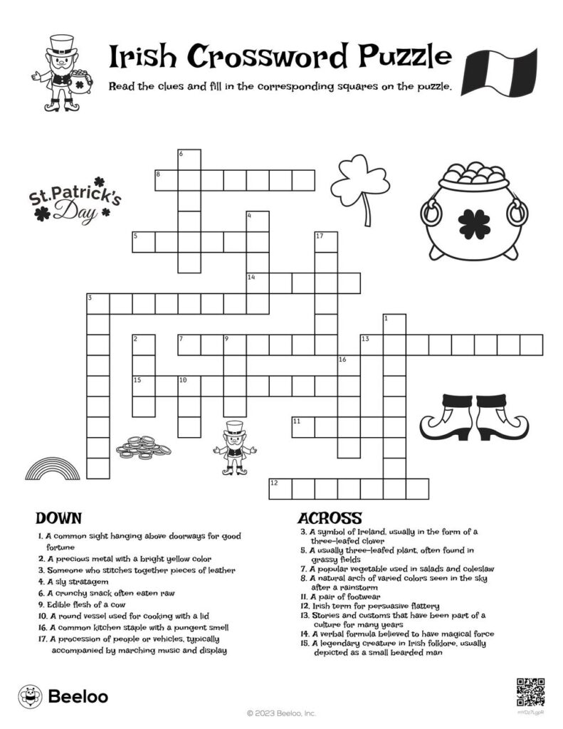 Irish Crossword Puzzle Beeloo Printable Crafts And Activities For Kids